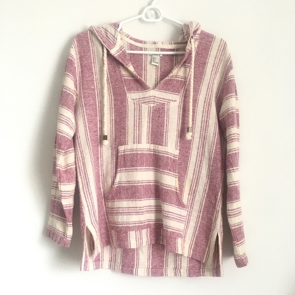 Forever 21 Poncho Pink & Cream Striped Sweatshirt